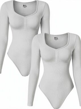 TOB 2 Piece Bodysuits Seamless Ribbed Long Sleeve Tummy Control Bodysuits medium